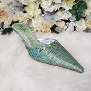 Crinkle Taffeta Green Heels